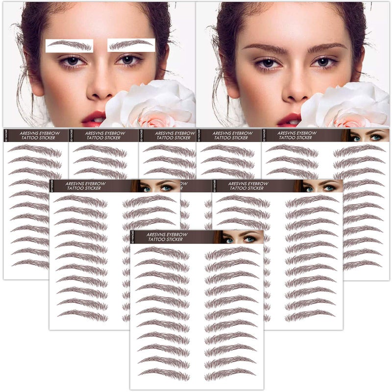 Aresvns Eyebrow Tattoo Stickers 99 Pairs! 9 Sheets Brown Fake Eyebrows,4D Tattoo Eyebrow with Real Hair,Eyebrow Transfer Stickers Christmas Gift - Image 1